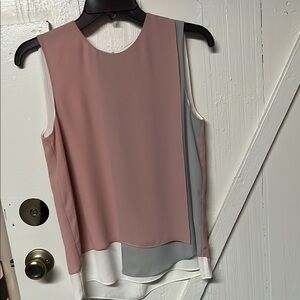 BCBGMaxAzria Pink and White Asymmetrical Blouse